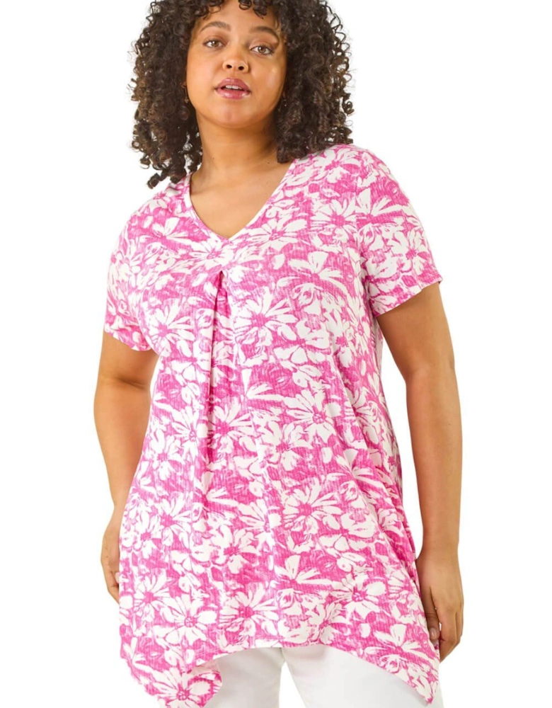Curve Hanky Hem Floral Tunic Top