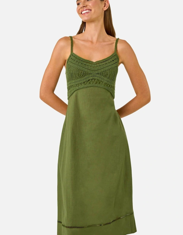 Lace Panel Strappy Midi Dress