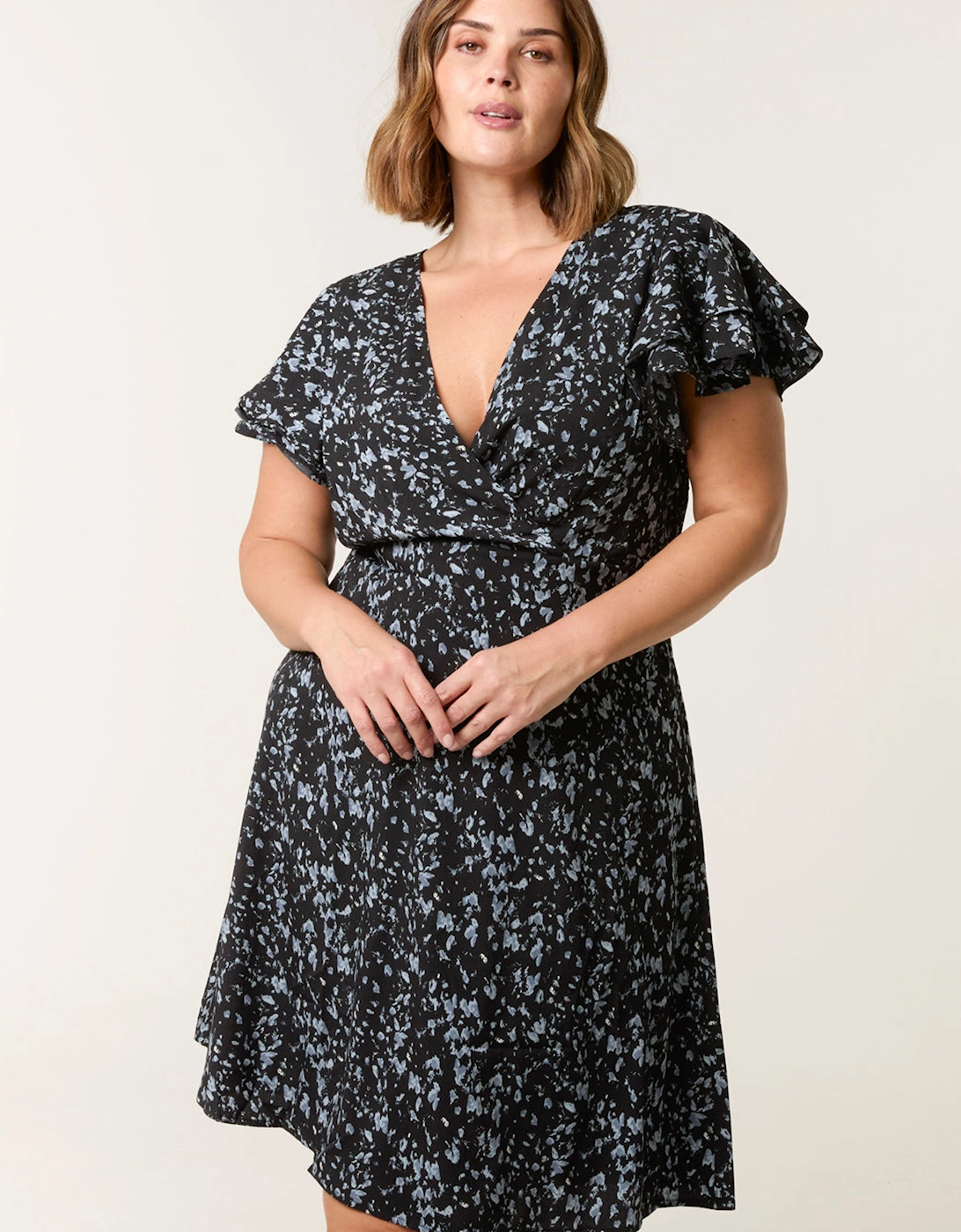 Black Curve Frill Sleeve Mini Dress, 2 of 1