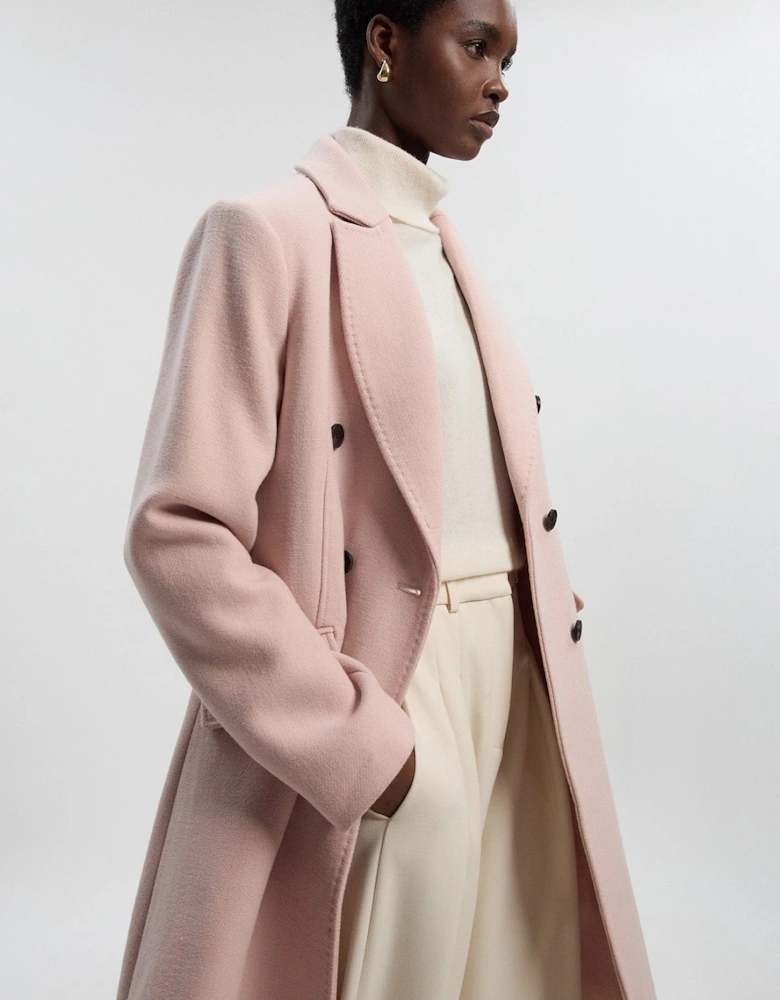 Wool Fitted Double Breasted Tailored Midi Coat