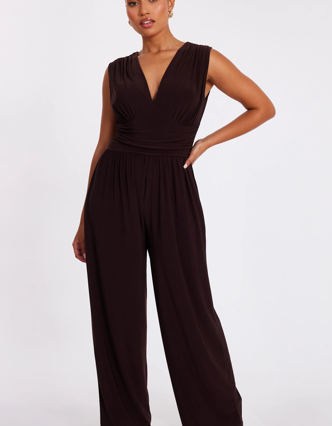 Brown Petite Ruched Jumpsuit, 2 of 1