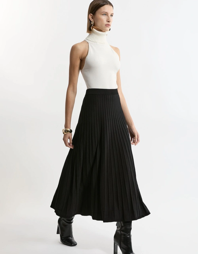 High Waisted Textured Knit Full Maxi Skirt