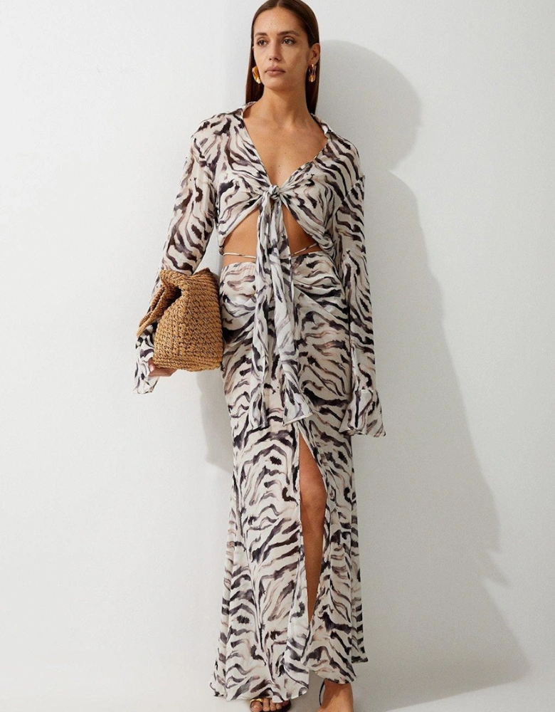 Animal Print Ruched Beach Skirt