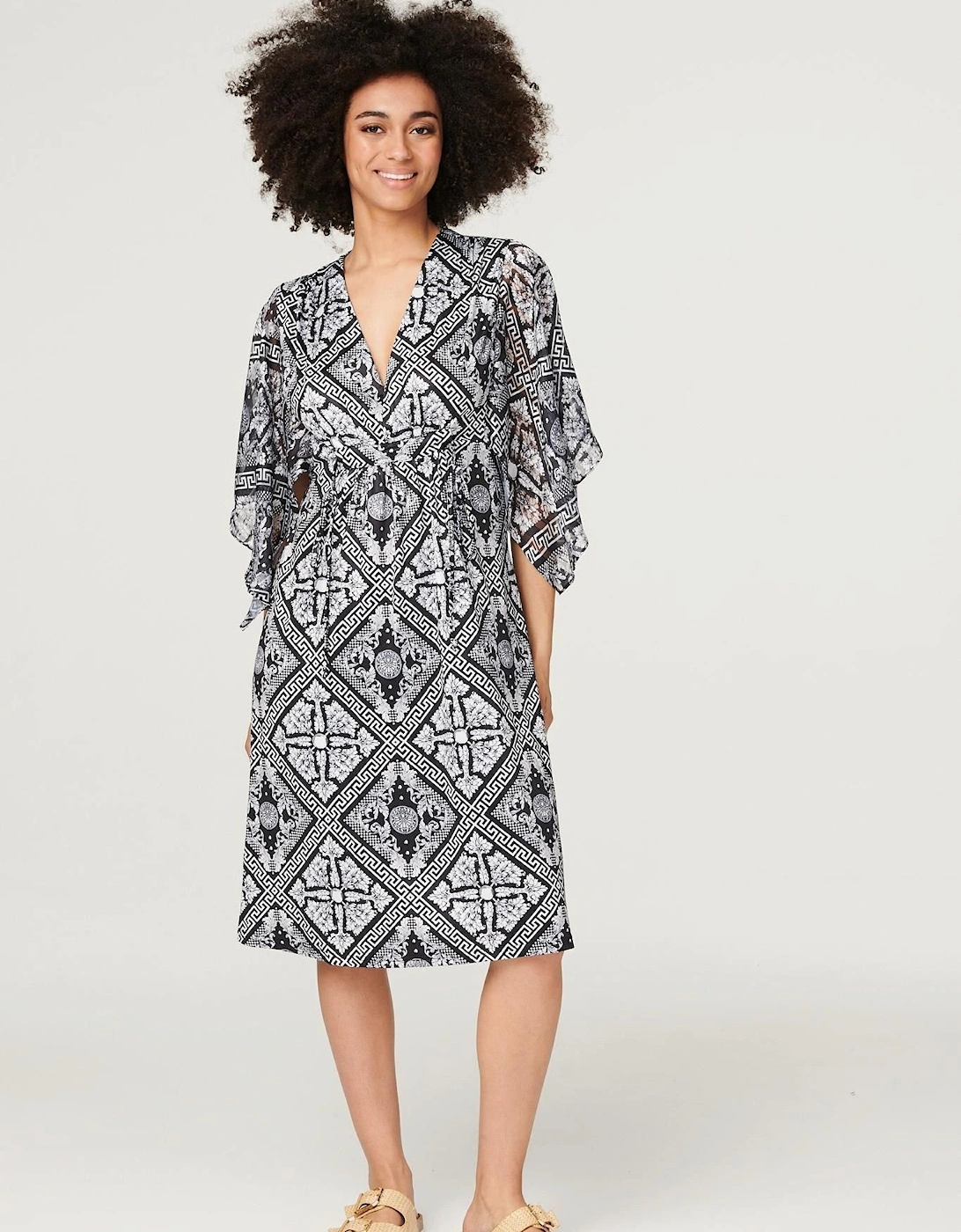 Printed Flare Sleeve Midi Dress, 2 of 1