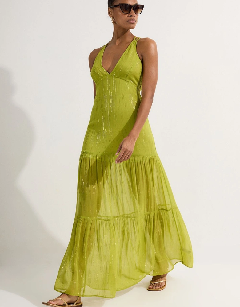 Strappy Metallic Viscose Georgette Beach Dress