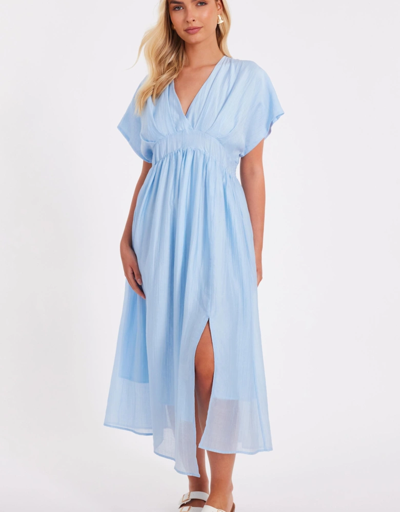 Blue V-Neck Midi Dress
