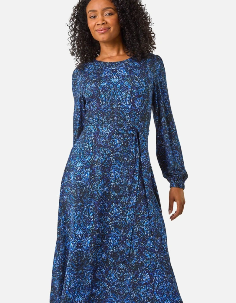 Petite Abstract Paisley Print Midi Dress