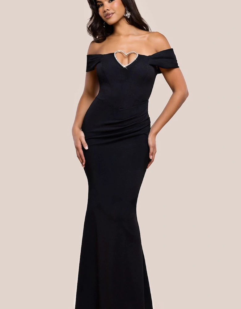 Diamante Heart Trim Evening Maxi Dress