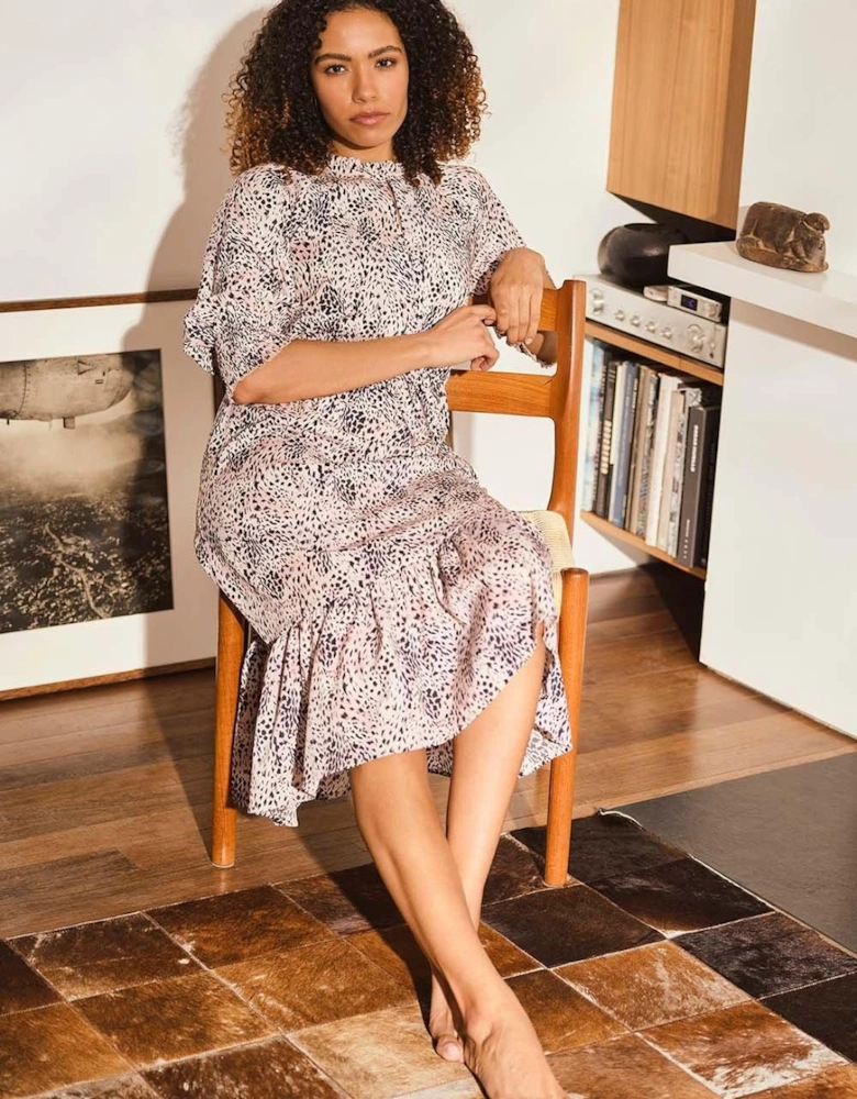 Animal Print Pephem Midi Dress