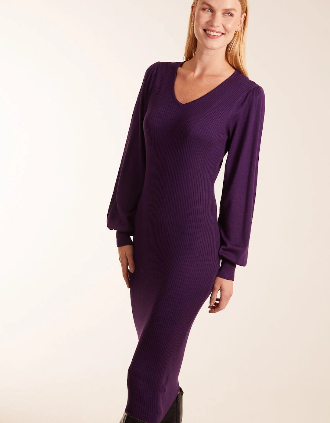 V-Neck Ribbed Bodycon Dress, 2 of 1