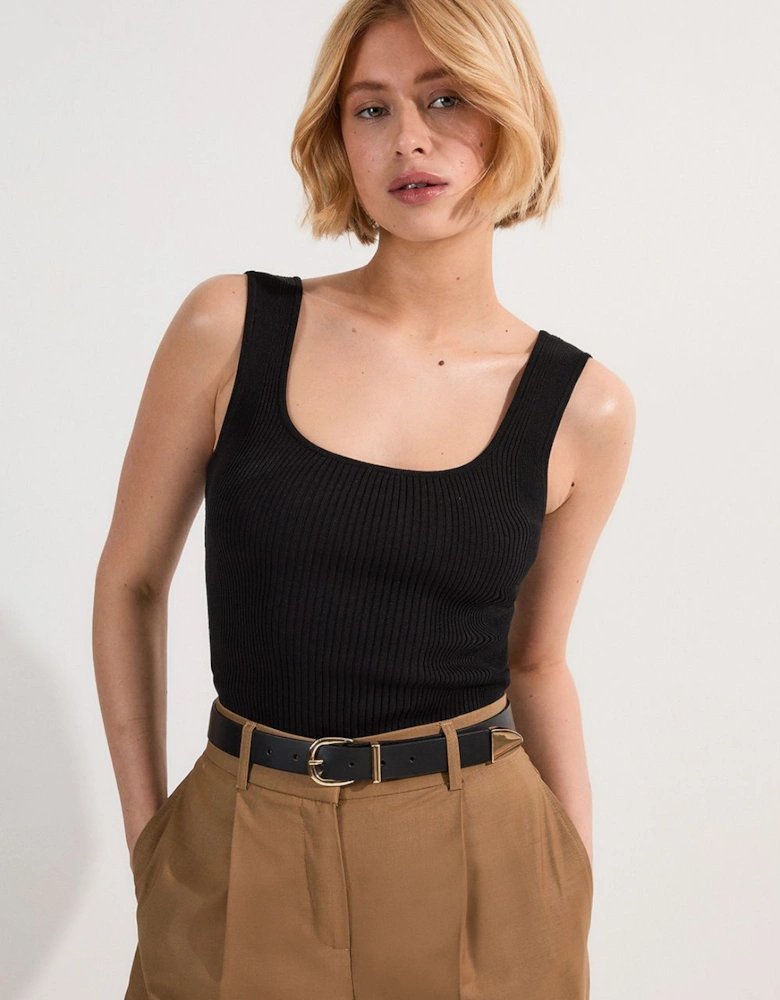 Viscose Blend Rib Knit Square Neck Vest