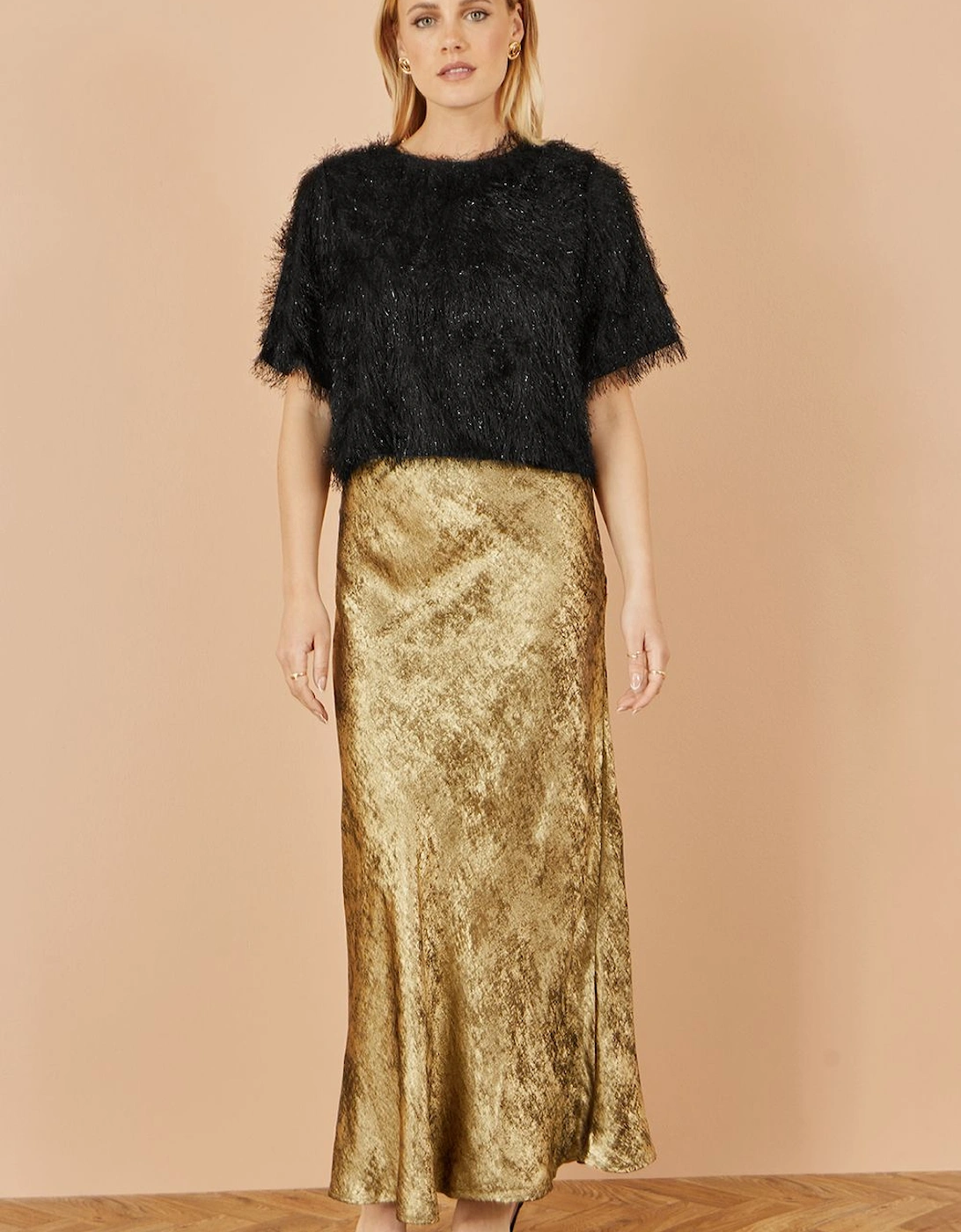Gold Satin Midi Skirt, 2 of 1