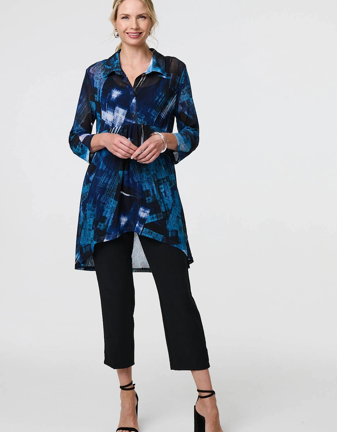 Abstract Sheer Curve Hem Longline Shirt, 2 of 1