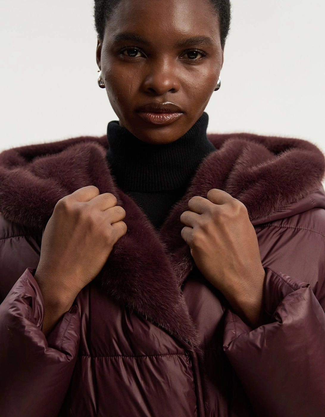 Premium Faux Fur Lined Padded Hooded Belted Midi Coat, 2 of 1