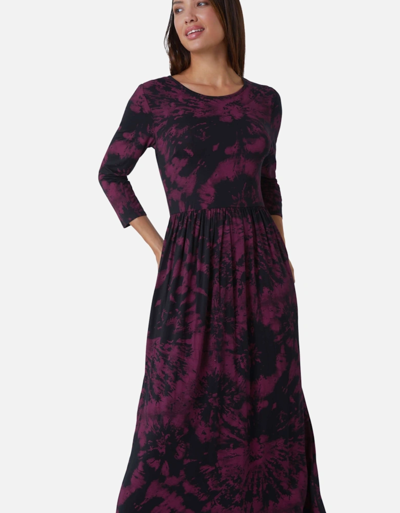 Tie Dye Pocket Stretch Midi Dress