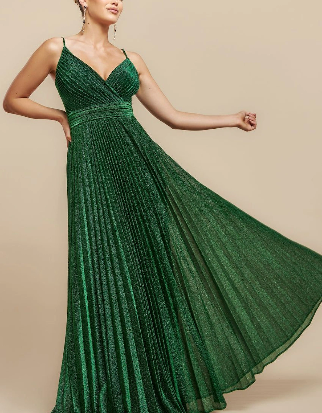 Sleeveless Pleated A Line Lurex Maxi Dress, 2 of 1