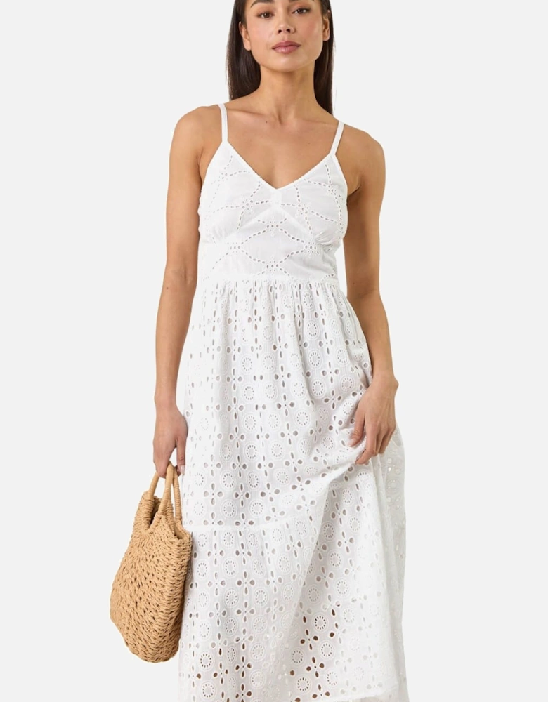 Petite Broderie Strappy Maxi Dress