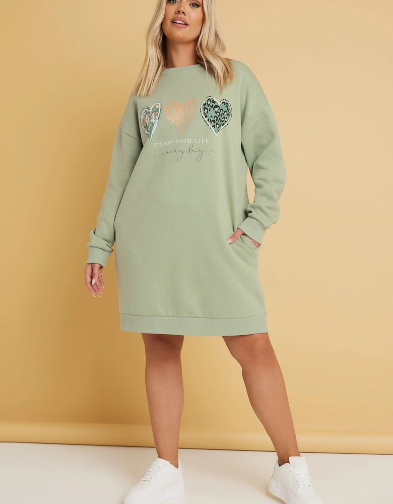 Heart Print Sweatshirt Dress