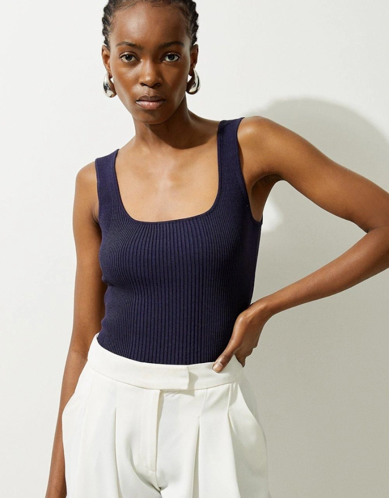 Viscose Blend Rib Knit Square Neck Vest