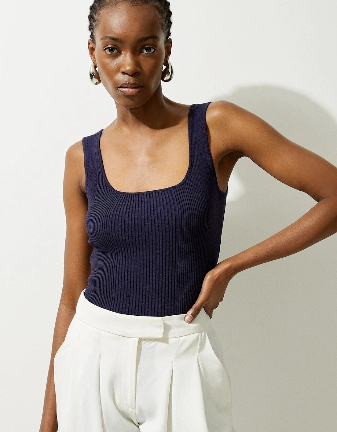 Viscose Blend Rib Knit Square Neck Vest, 2 of 1