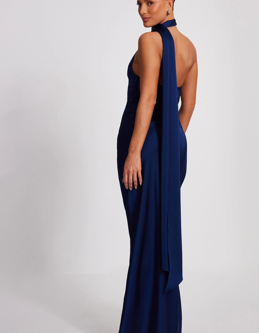 Navy Satin Wrap Neck Maxi Dress, 2 of 1