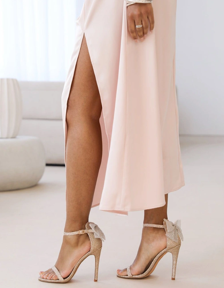 'Lia' Barely There High Heel With Diamante Bow Detail