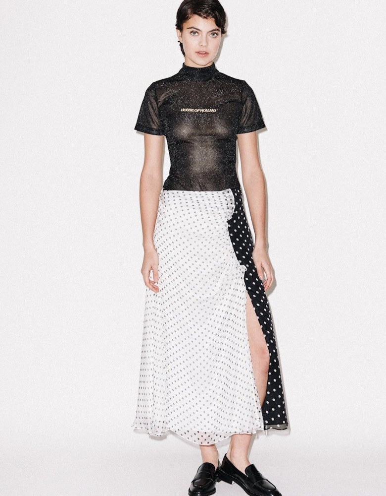 Polka Gathered Midi Skirt
