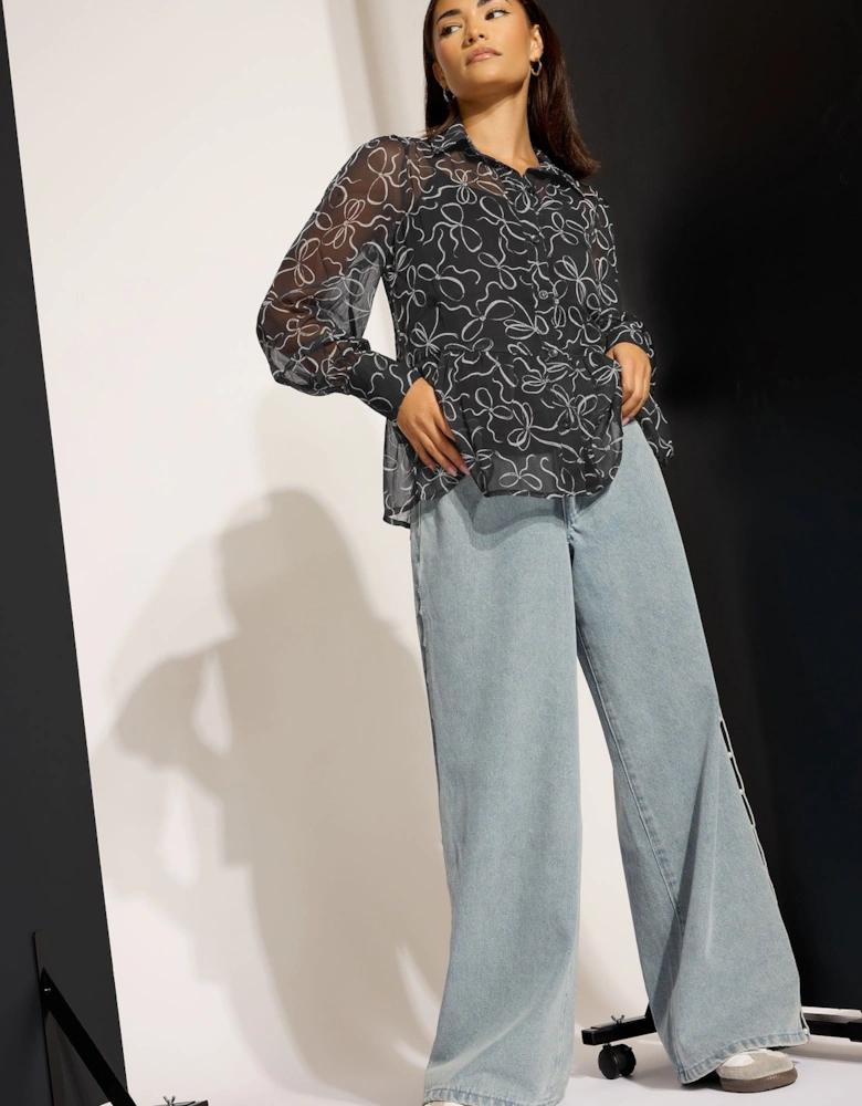 Petite Bow Peplum Chiffon Blouse