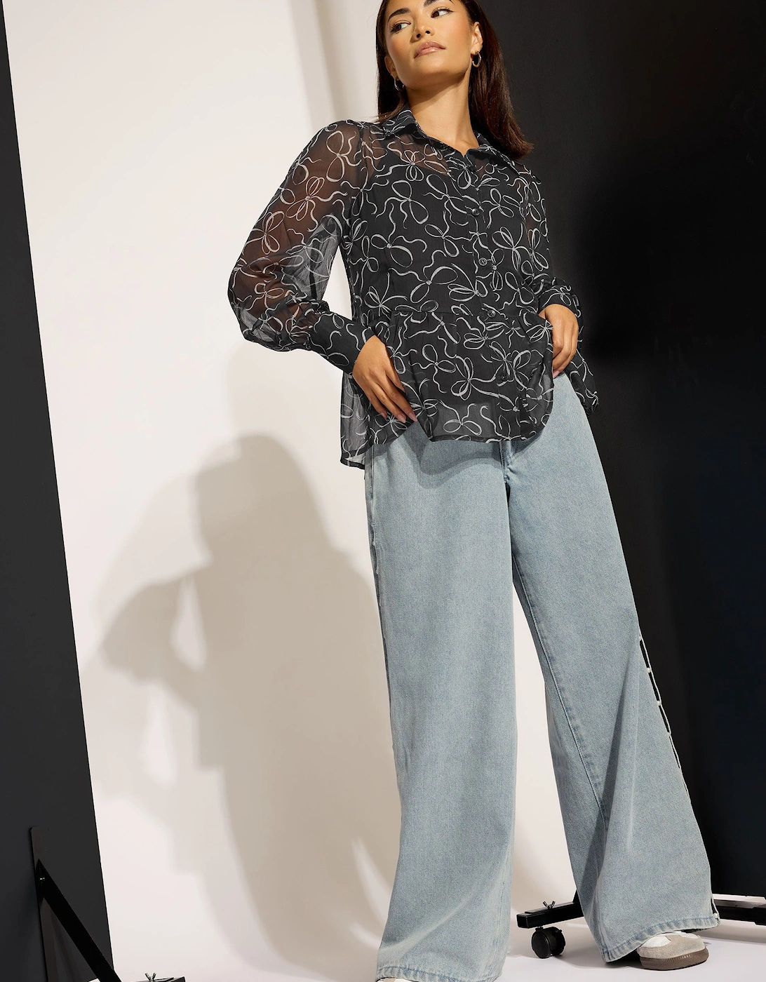 Petite Bow Peplum Chiffon Blouse, 2 of 1
