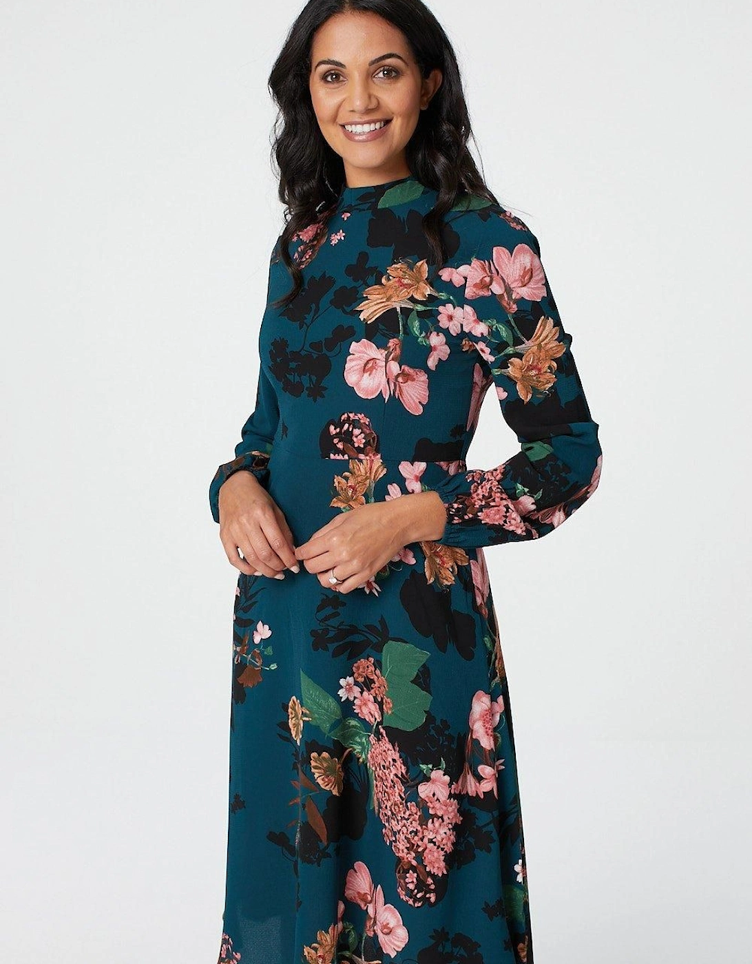Floral High Neck Midi Dress, 2 of 1