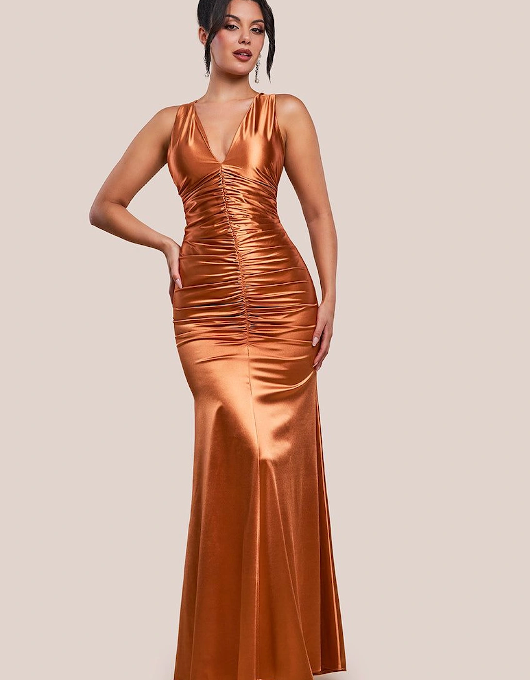 Multi Tied Satin Gathered Ring Maxi Dress, 2 of 1