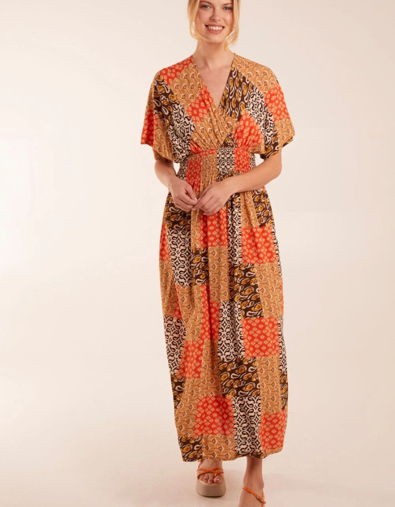 Abstract Pattern V Neck Midi Dress