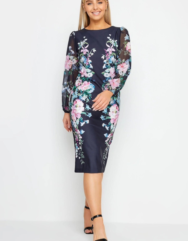 Floral Print Chiffon Sleeve Shift Dress