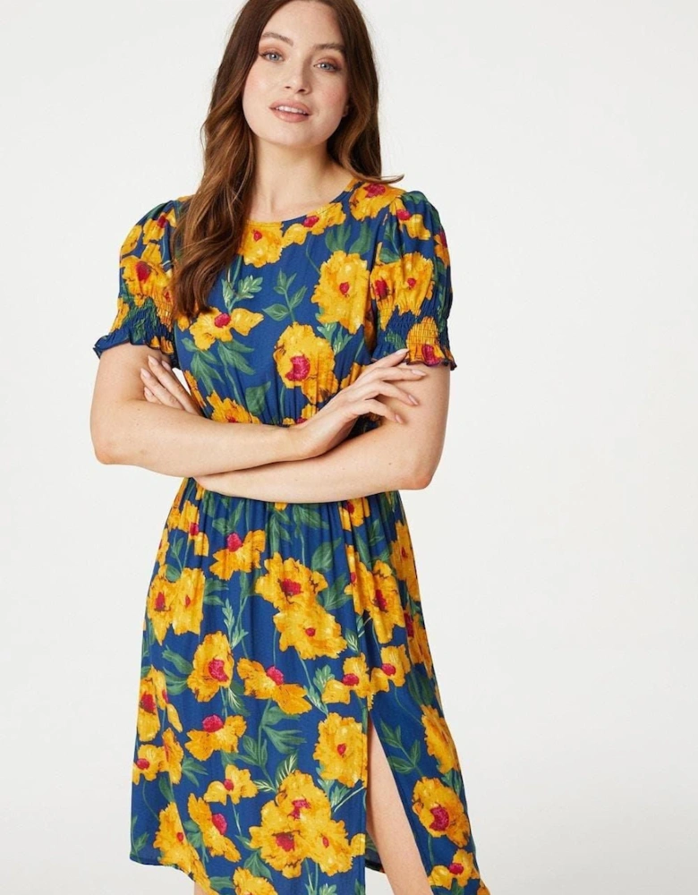 Floral Split Front Midi Tea Dress