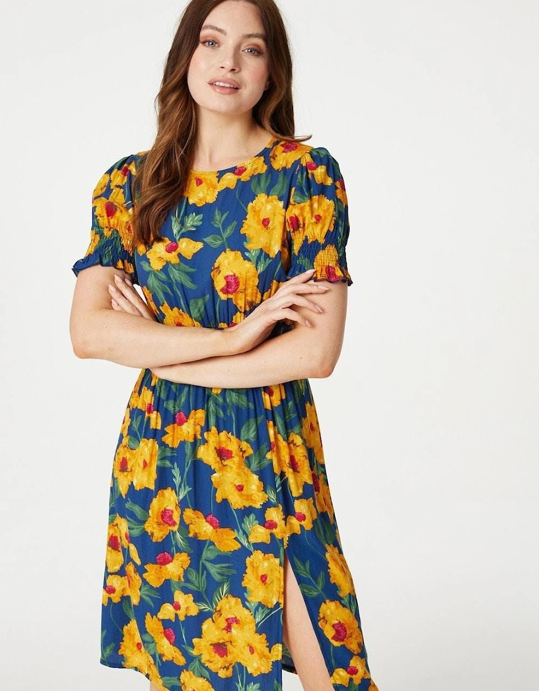 Floral Split Front Midi Tea Dress, 2 of 1