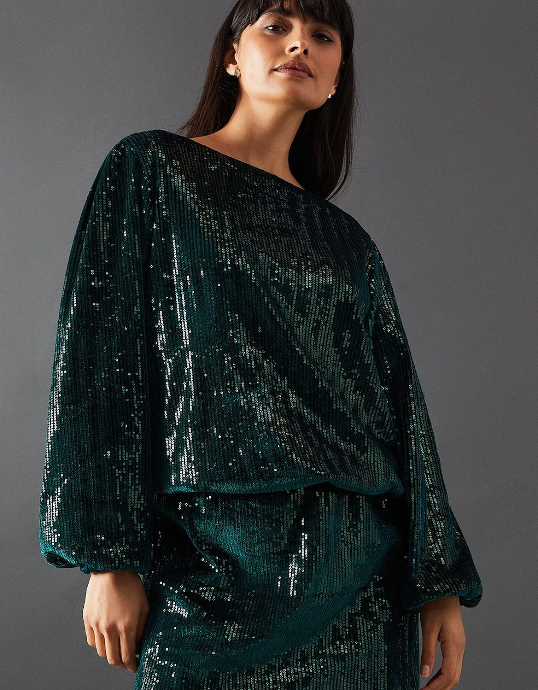 Velvet Sequin Blouson Long Sleeve Mini Dress, 2 of 1