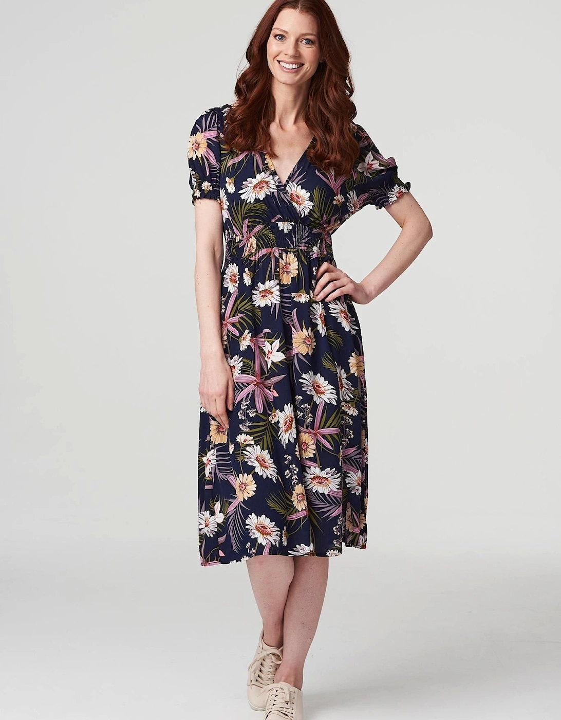 Floral Shirred Detail Midi Dress, 2 of 1
