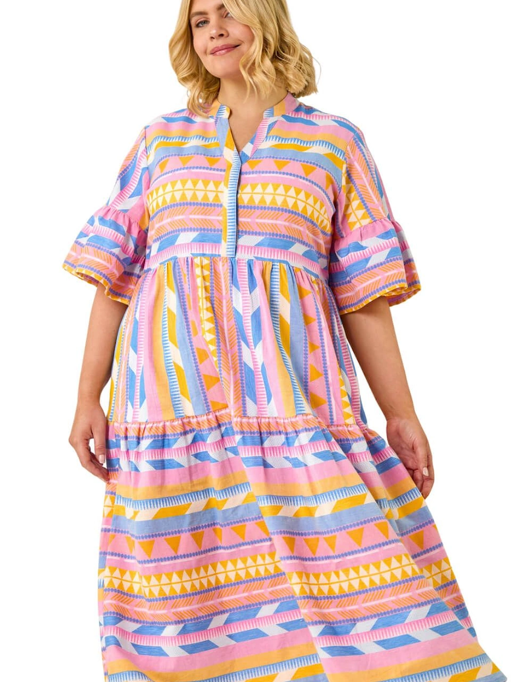 Curve Stripe Print Boho Tiered Dress, 2 of 1