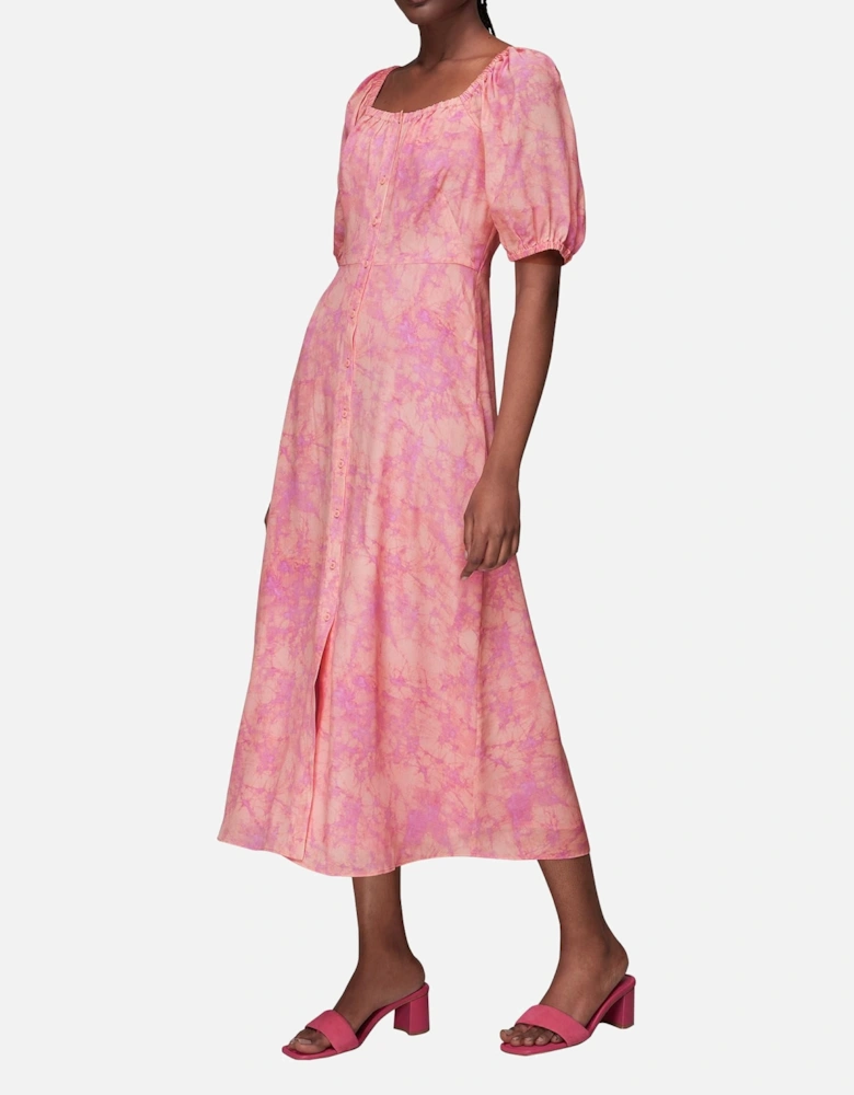 Cracked Batik Print Silk Dress Printed