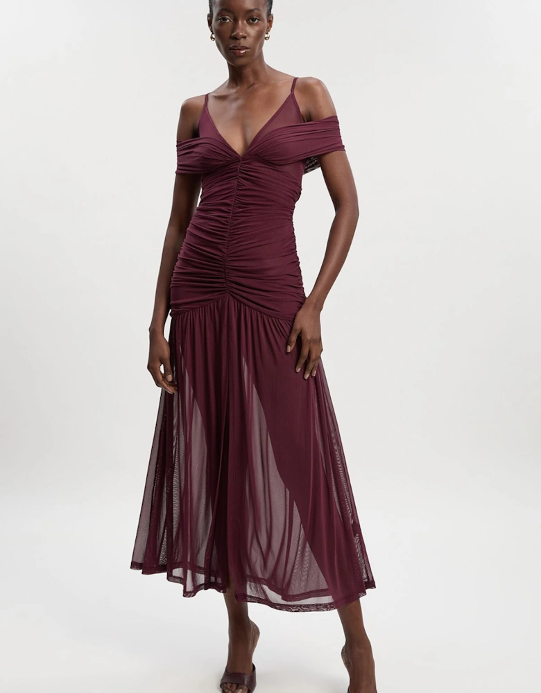 Mesh Plunge Strappy Detail Maxi Dress