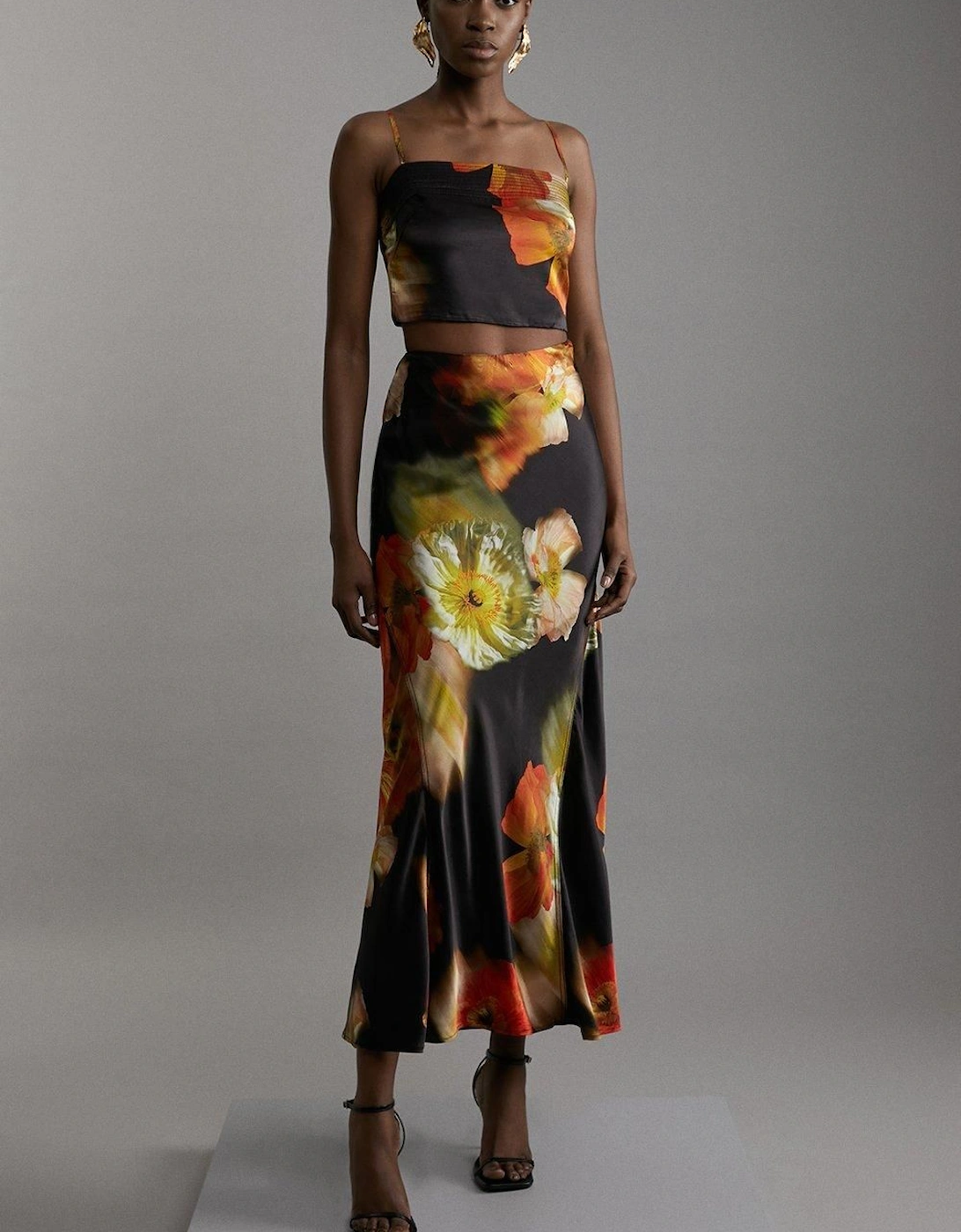 Floral Viscose Satin Top And Skirt Set, 2 of 1