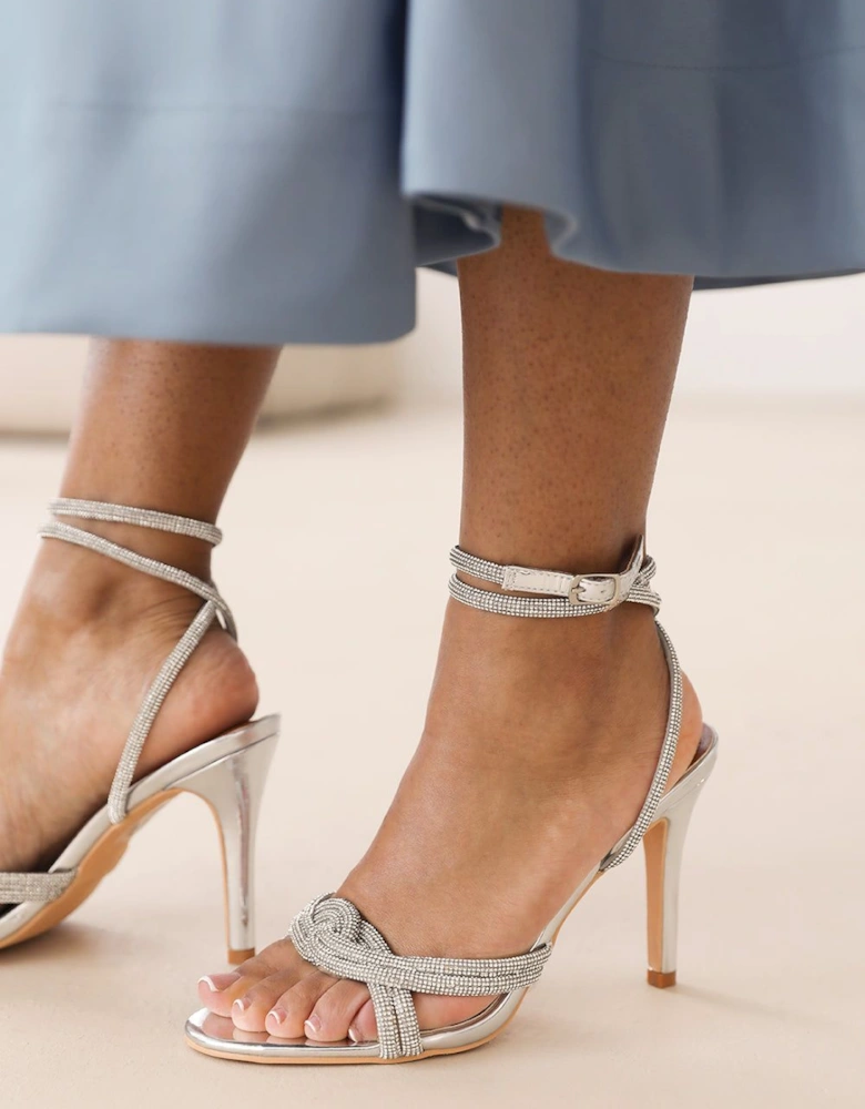 'Venezia' Diamante Knot Detail With Cross Over Ankle Strap High Heels