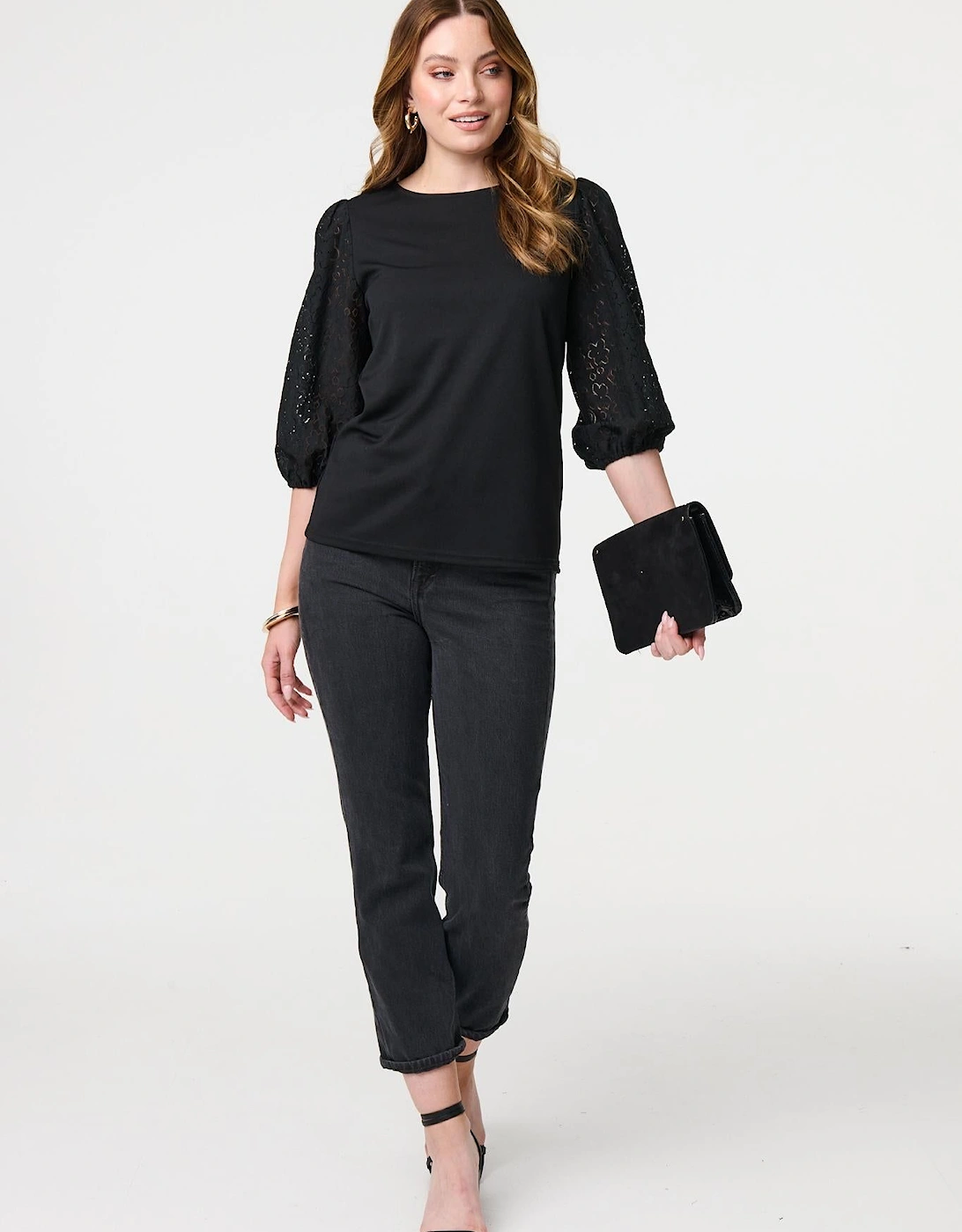 Floral Lace 3/4 Puff Sleeve Blouse, 2 of 1