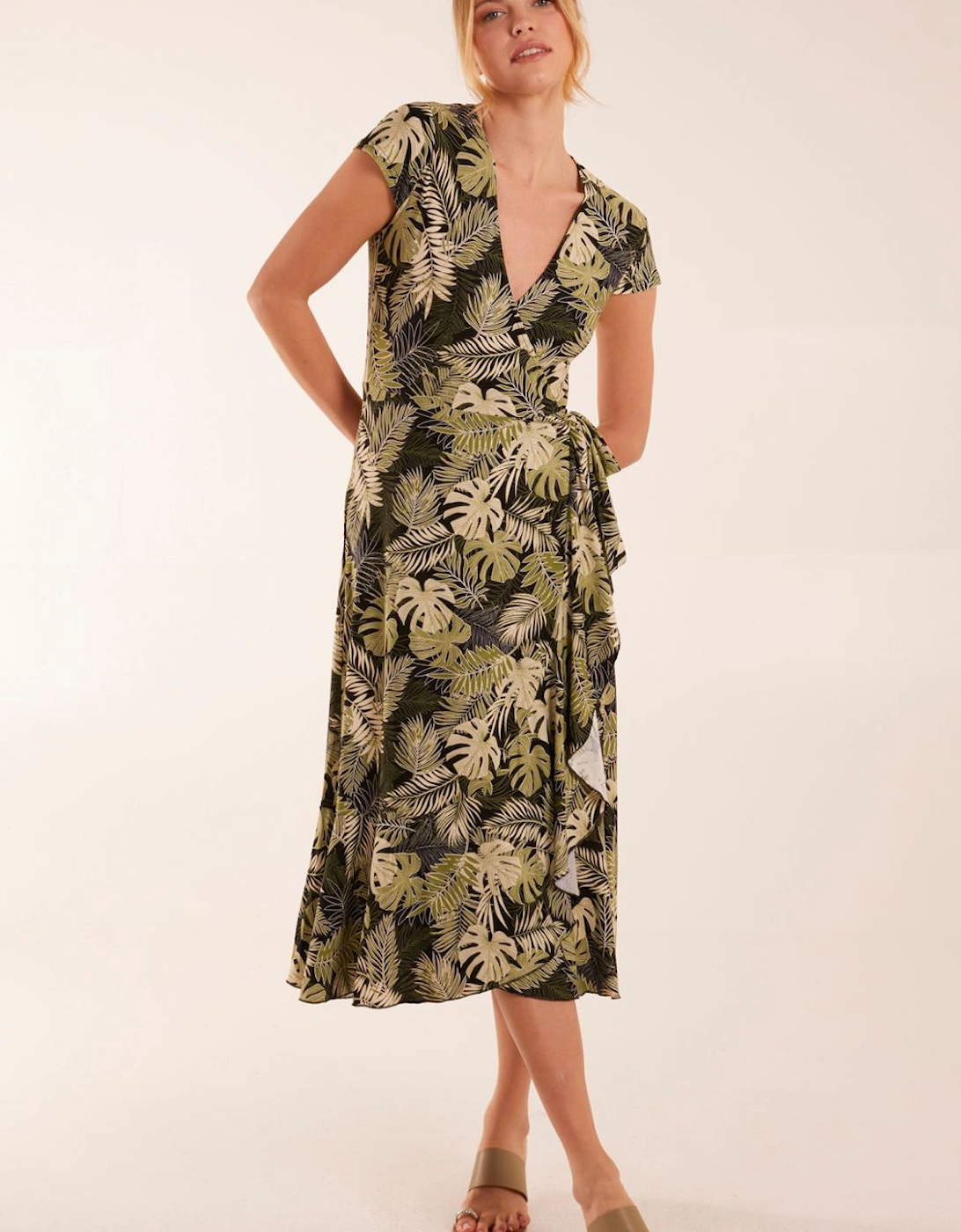 Tropical Print Wrap Front Midi Dress, 2 of 1