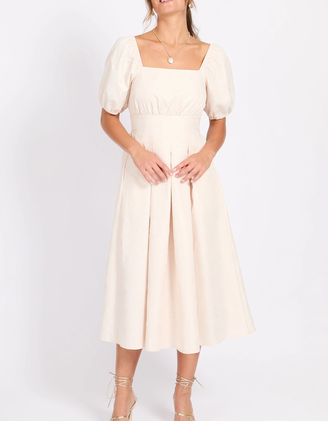 Cream Leaf Texture Midaxi Dress, 2 of 1