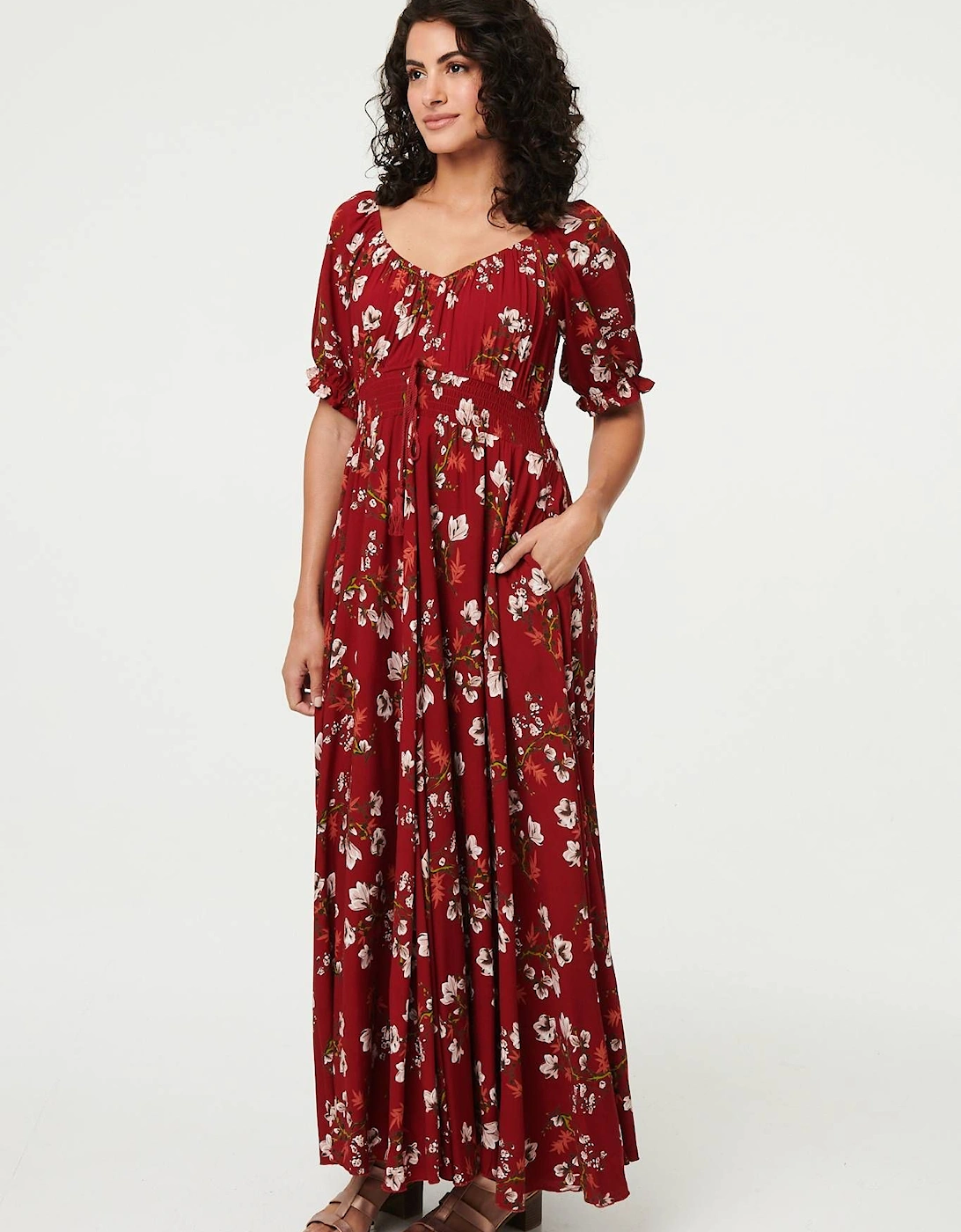 Floral Bardot Shirred Empire Maxi Dress, 2 of 1