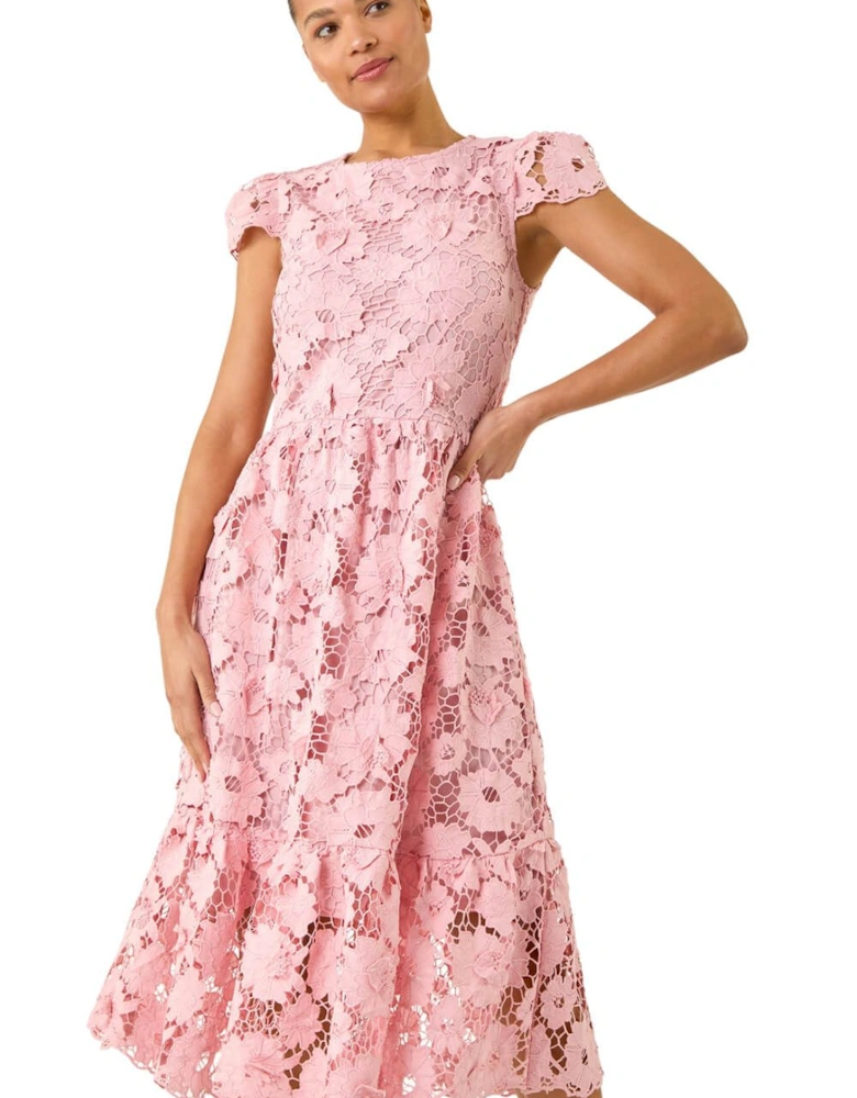 Crochet Floral Lace Midi Dress