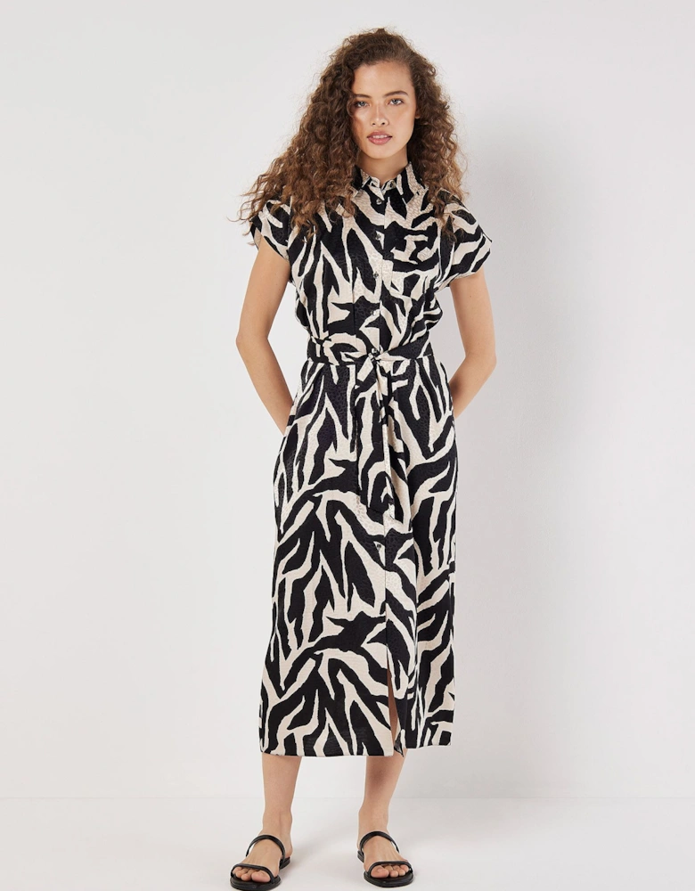 Textured Satin Zebra Print Midi Dress