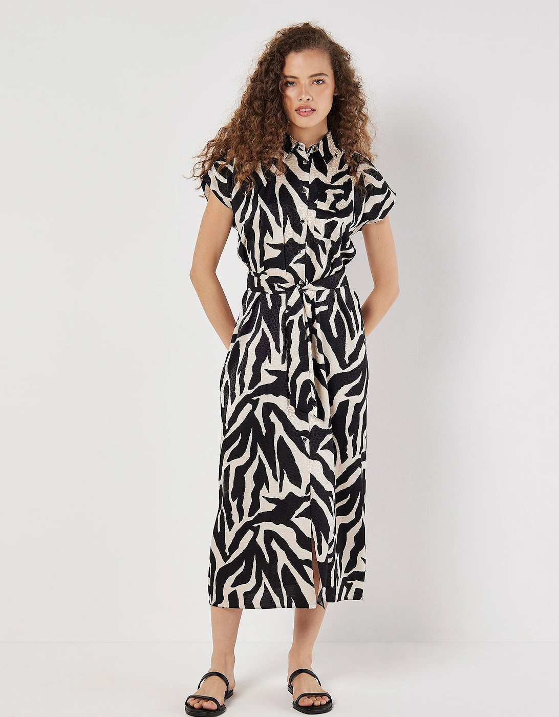 Textured Satin Zebra Print Midi Dress, 2 of 1