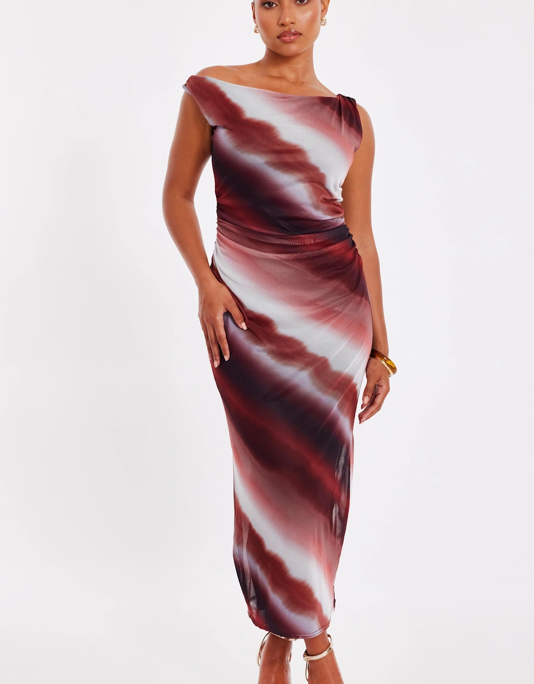 Brown Petite Mesh Ombre Midaxi Dress, 2 of 1